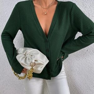 SHEIN Waffle Knit Button Up Top